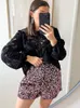 Kvinnor s Two Piece Pants Zach Aiisa Counter Quality Fashion Retro broderad sammet toppskjorta pärlor med hög midja bred ben casual shorts 230302