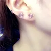 Stud Earrings Creative 585 Purple Gold Plated 14K Rose Double Flower Ear Studs Elegant Charm For Women Engagement Jewelry