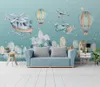 Wallpapers CJSIR Custom Helicopter Air Balloon Over Cartoon Village Wallpaper Background For Children's Room Wall Decoration