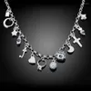 Chains 925 Stamp Silver Necklace Jewelry 18 Inches Shiny Zircon Key Moon Heart Star Cross All-match Christmas Gift
