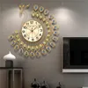 Large 3D Gold Diamond Peacock ilent Modern Wall Clock Metal Watch for Home Living Room Decoration DIY Clocks Crafts Ornaments Gift2919