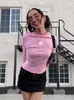 Kalevest Y2K Streetwear Tops Pink Acubi Fashion Women Antry Long Sleeve Cute Tshirt Cyber​​ Bustier Closes 2023 230301
