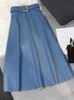 Skirts REALEFT Classic Faux PU Leather Long with Belted High Waist Fashion Umbrella Ladies Female Autumn Winter 230302