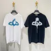 Camisetas de grife com estampa de Saturno, gola redonda, pulôver de manga curta para homens e mulheres