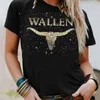 T-shirt pour femmes, vêtements de mode occidentale, t-shirts graphiques de crâne de vache, tête de direction, chemises imprimées à paillettes, t-shirt d'été, streetwear ample, corne de taureau tribal 230301