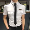 Men's Dress Shirts Men Shirt Short Sleeve Summer Hair Stylist Men's Nightclub KTV Uniform Fashion Solid Formal