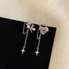 Dos boucles d'oreilles rose cristal pêche coeur croix étoile gland Clip pour femmes doux romantique esthétique mode coréenne Y2k bijoux