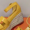 Plattform Wedge Sandals Leder Schlupf auf schmale Band Keilschuhe Strohmuffin Soles Sleader Schuhe Flats Luxusdesigner Damen Hochheeled Sandale