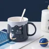 Tasses dessin animé planète tasse avec couvercle et cuillère Ins Style tasse à café créatif en céramique eau lait pour petit déjeuner tasses