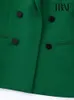 Kvinnors kostymer blazers traf kvinnor mode dubbel bröstknappad grön blazer kappa vintage långärmad vältare fickor kvinnlig ytterkläder chic vestes 230302