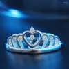 Wedding Rings Fashion Luxury Women Crown Party Finger Ring Simple Silver Color Zirconia Engagement Jewelry Gifts