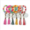 Silicone Bead Bracelet Party Favor Thermal Sublimation MDF Wood Chip Tassel Key Chain Female Pendant Wristband Keychain Wristlet Bangles Holder Wrist Ring BC408