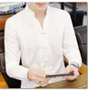 Men's Casual Shirts Men's Long Sleeve Vintage Chinese Style White Black Shirt Stand Collar Tang Top Spring Autumn H36