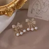バックイヤリングトレンディハイエンドの小さな真珠の弓クリップフランスの気質フルラインストーンボウノット女性のためにピアスなし