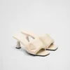 designer brand triangle logo soft padded nappa sandals women leather pillow slides soft padded heels high heels lady pumps size 35-41