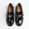 Dress Shoes British Style Black Round Toes Loafers For Women Spring Summer Designed Metal Bulk Decoration Low Heel Female Flat 230302