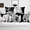 ピローライオンカバー3D野生動物プリントファンダコジンコットンリネン装飾ケースソファチェアホームスロー枕