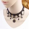 Ketten Mode Gothic Viktorianischen Kristall Quaste Tattoo Choker Halskette Schwarz Spitze Kragen Vintage Frauen Hochzeit Schmuck