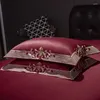 Bedding Sets Luxury Wine Red European Style 120S 1000TC Egyptian Cotton Royal Embroidery Set Duvet Cover Bed Sheet Linen 4pcs