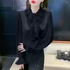 Women's Blouses Retro Women's Shirt Red French Style Doll Collar Lantern Sleeve Shirts 2023 Spring Fashion Light Luxury Long Blouse