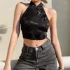 Women's Tanks Chinese Style Vintage Elegant Jacquard Black Halter Top Backless Lace Up Bow Summer Tank Women Sexy Vest Gothic Cropped Tops