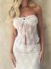 Women's Tanks Lace Bustiers Corsets Strapless Off Shoulder Tube Tops Party Clubwear Mesh See Through Tank Summer Mini Vest