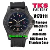 TKS Factory Watches V1731110 Avenger Blackbird 44 Automatisk herrklocka DLC Black On Titanium Case Black Dial Rubber Strap Gents armbandsur