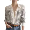 Women's Blouses Shirts Fashion Printed Lapel Button Loose Striped Shirt Women's Clothing Autumn Casual Tops All-match Office Lady Blouse 230302