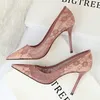 Women Fashion Sexy Pumps High Heels Shoes Female Sexy Wedding Shoes Ladies Stiletto Women New Pointed Toe Mesh Hollow Lace Heels