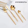 Set di stoviglie 812162032 Pezzi Stoviglie in oro Posate in acciaio inossidabile Nastro Coltello Forchetta Cucchiaio per utensili da cucina per la casa 230302