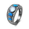 Bröllopsringar Vintage dubbellager Micro Pave Crystal Moonstone for Women Exquisite Blue Stone Ring Elegant Jewelry Gift Size 6-11