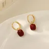 Hoop Earrings 1 Pair Wine Red Square Love Shape Luxury Sense Ear Buckle Elegant Small Huggie Earring Women Jewelry Accessories