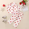 Ensembles de vêtements FOCUSNORM 1-7Y Saint Valentin Enfants Filles Vêtements 2pcs Coeur Imprimé Simple Boutonnage Chemises À Manches Longues Pantalons Homewear