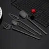Dinnerware Sets 30Pcs Flatware Kitchen Cutlery Mat Black Knife Spoon Cake Fruit Fork 1810 Stainless Steel Party Tableware 230302