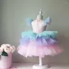 Flickaklänningar Flower Girls Cap Sleeve Puffy Tulle kjol Girl 'Pageant Gowns Kids Birthday Party Dress