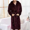 Men's Sleepwear Open Stitch Chic Winter Warm Hooded Fleece Lengthened Nightgown Thermal Men Bathrobe Solid Color Daily Clothing