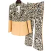 Womens Two Pcs Pants Business Office Lady Blazer Suits Leopard Floral Patern Print Tinta unita Due colori Contrast Tops Set Slim Desgn S-XXL Plus Size