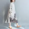 Casual Dresses Vintage Cotton Linen 2023 Spring Autumn Long Sleeve Dress Single Breasted Print Split Loose Plus Size FP0622