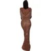 Casual Dresses Zoctuo Gown Birthday Maxi Dress Chic Sparkly Tassel Fashion Night Club Party Women's Long Sleeve Backless Golden Sexy