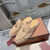 Slippare Babouche Summer Walk Loafers Women Mules Suede Slipper Woman Flat Shoes Open Slip On Casual Moccasin Metal Lock Backless Sandal 230302