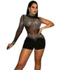 Combinaisons pour femmes Barboteuses Cutubly Diamond Sheer Mesh Jumpsuit Élastique Une Épaule Partie Barboteuses Et Combinaisons Pour Femmes À Manches Longues Barboteuse 230301