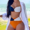 Bikini 2023 Moda estiva da donna Pannelli a contrasto Sexy Halter Senza maniche Dettaglio allacciato Bikini a triangolo da vacanza skinny Vacanza skinny