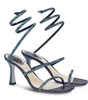 夏の豪華なブランドRene Cleo Sandals Shoes Women Crystal-Encrusted Hosted Glitter Soles Caovilla Crystals Spiral Ankle Strap Lady Party Dress Gladiator Sandalias