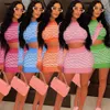 Women Two Piece Dress Set Designer 2023 New Slim Casual Sexy Stripe Waist Tight Skirt Set 5 Colours