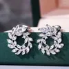 Stud Earrings Live Net Celebrity Luxury Full Cubic Zirconia Micro-inlaid Leaf Olive Branch Banquet Party Ladies Jewelry