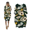 Casual Kleider Frauen Poker Print Langarm Mode Frau Kleidung Plus Größe Streetwear Übergroßen Damen Kleidung Weibliche Kleid