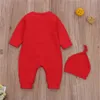 Jumpsuits 2pcs kerst geboren babymeisjes jongens rompers brief herten print lange mouw hoed outfit 0-24m herfst winterkleding