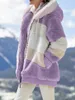 Donna Autunno Lungo Teddy Giacca Inverno Caldo Spessa Pile Cappotto di Pelliccia Sintetica Peluche Cerniera Donna Casual Colore della Giunzione Top 230301