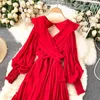 Casual Dresses Chiffon Women Maxi Party Dress 2023 Spring Long Sleeve Lady Red Bodycon Holiday Chic Fashion Vestidos B411