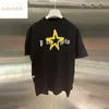 フォーム文字ダブルレイヤーレターブラックピンクYguang星の丸い首のバットネックラインプリントメンズ女性Tシャツ